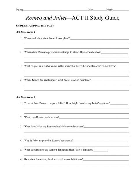 Romeo and Juliet Study Guide .